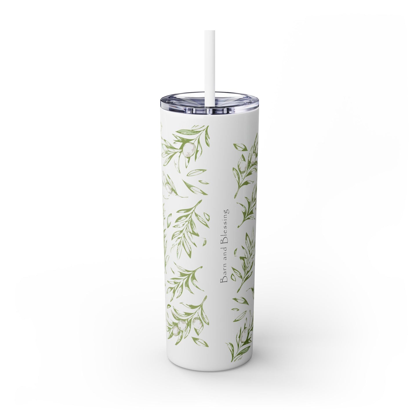 Barn and Blessing Olive Skinny Tumbler with Straw, 20oz