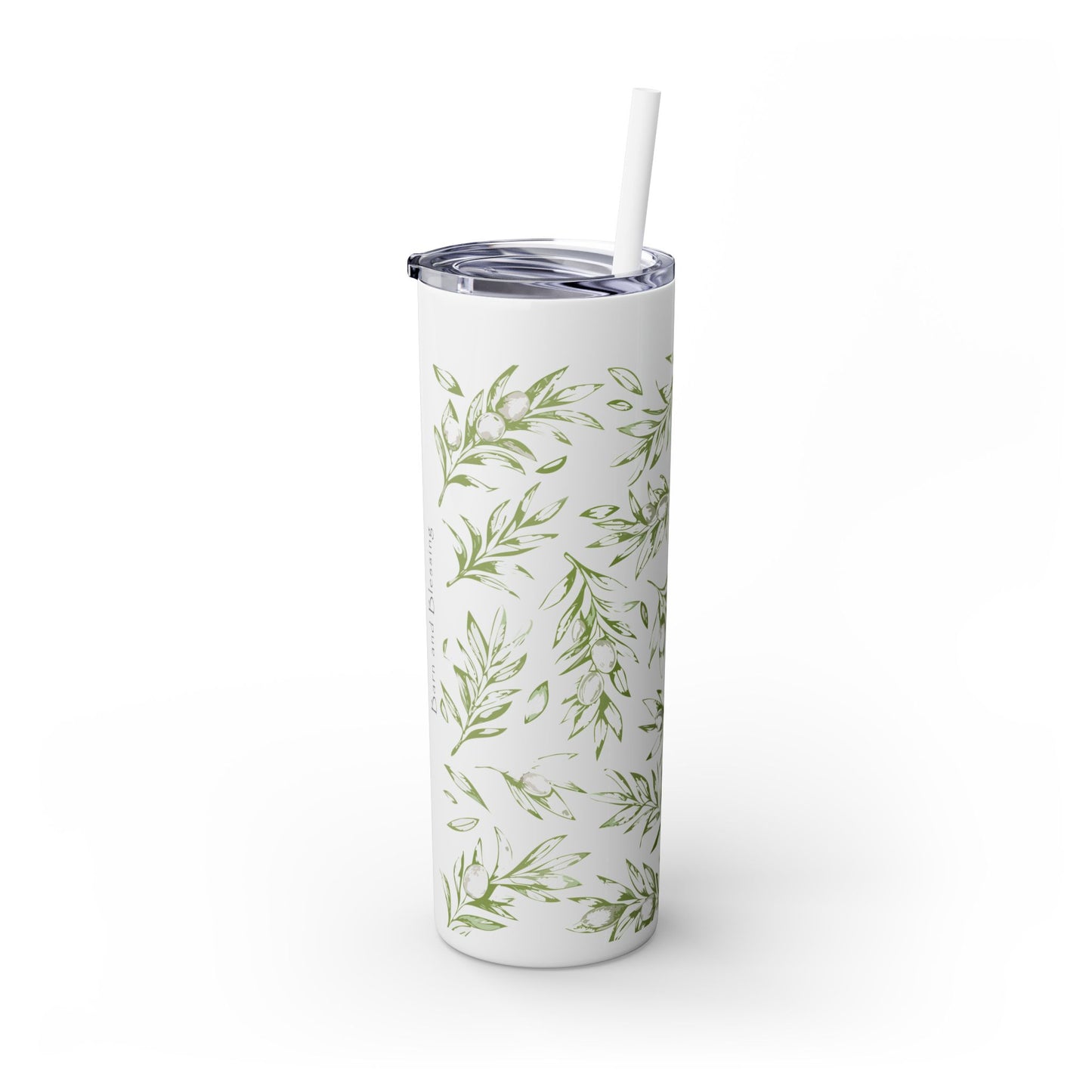 Barn and Blessing Olive Skinny Tumbler with Straw, 20oz